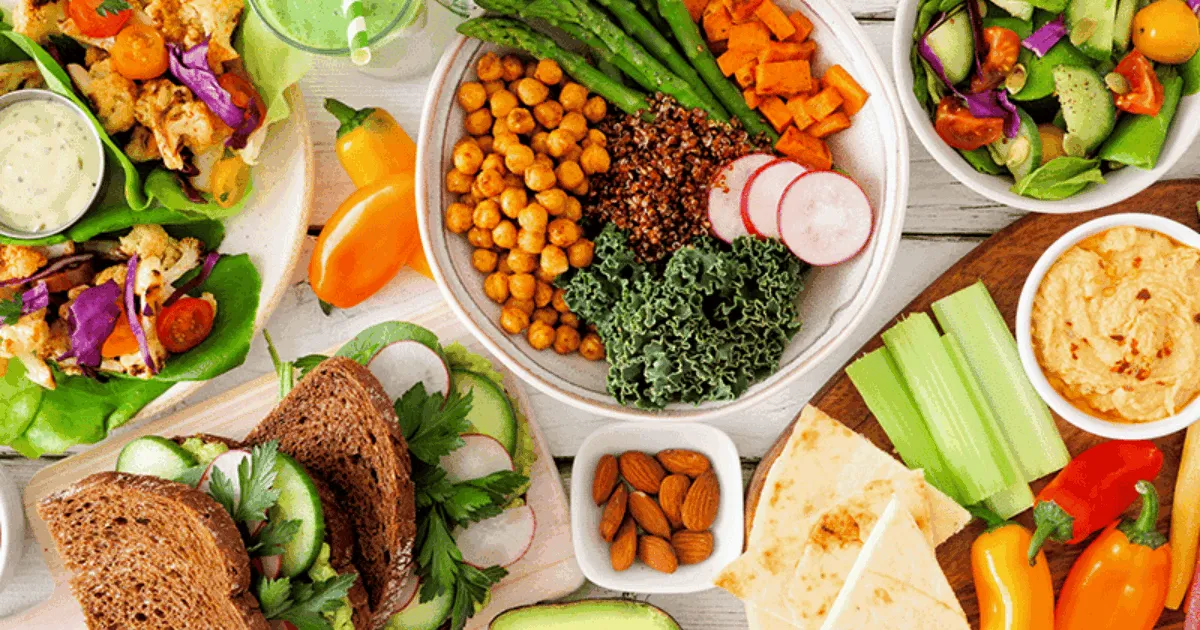 Close view of seasonal produce arranged on a cloth
